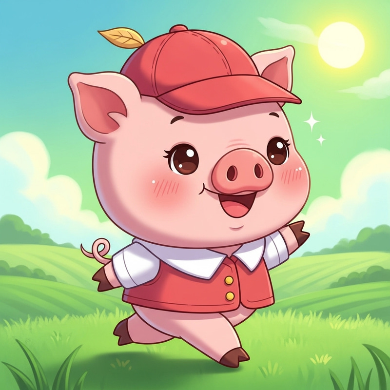 Joyful Piglet Cartoon: Innocence & Charm in Pastel Pink Joyful Piglet Cartoon: Innocence & Charm in Pastel Pink