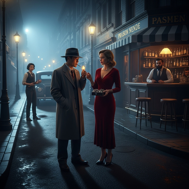 Classic Film Noir with Asian Detective and Femme Fatale Classic Film Noir with Asian Detective and Femme Fatale