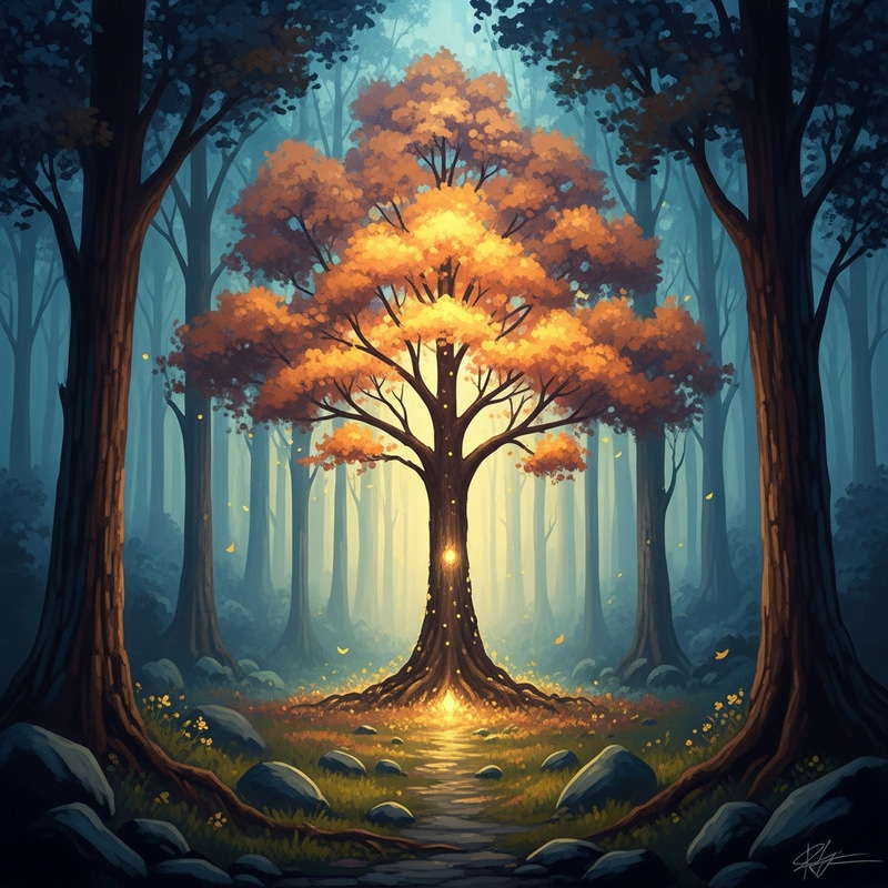 Captivating Mystical Forest with Glowing Tree Captivating Mystical Forest with Glowing Tree