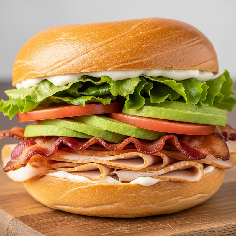 Savory Bagel Sandwich with Turkey, Bacon, Avocado & More Savory Bagel Sandwich with Turkey, Bacon, Avocado & More
