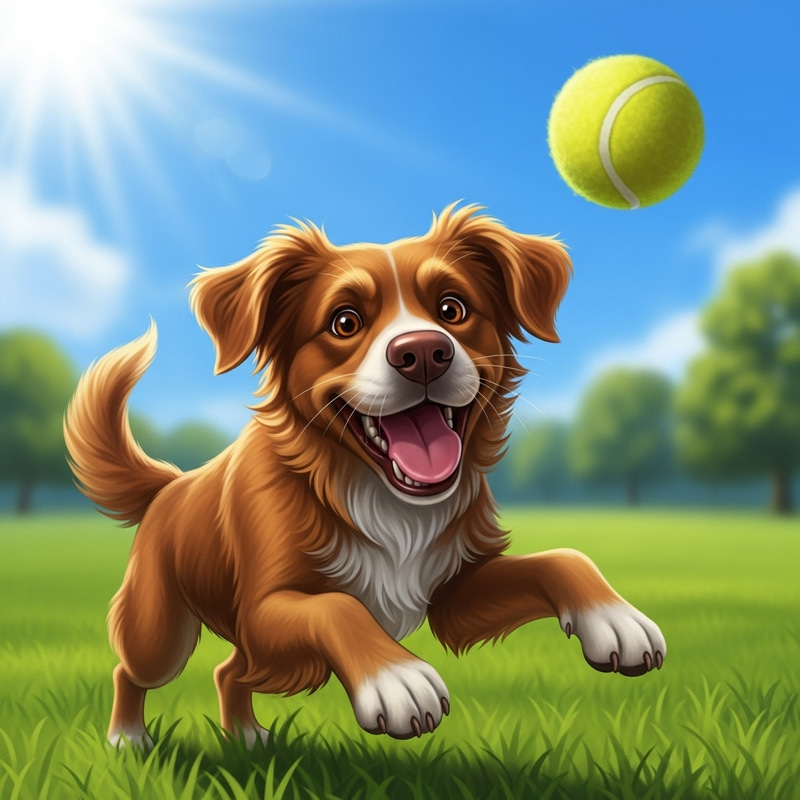 Happy Dog Playing Fetch in Park Happy Dog Playing Fetch in Park