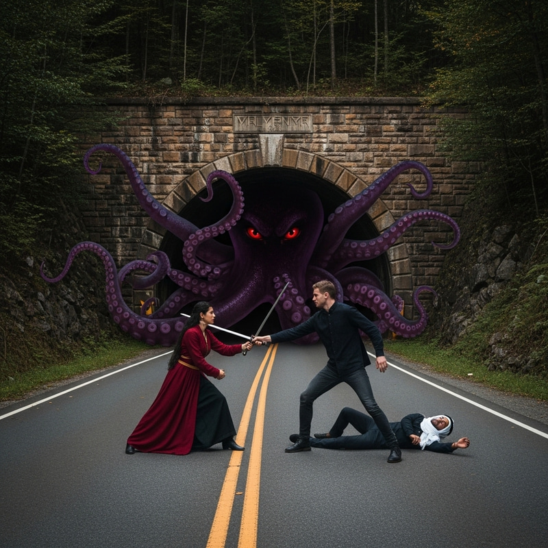 Epic Sword Fight Outside a Terrifying Tunnel with a Dark Twist Epic Sword Fight Outside a Terrifying Tunnel with a Dark Twist