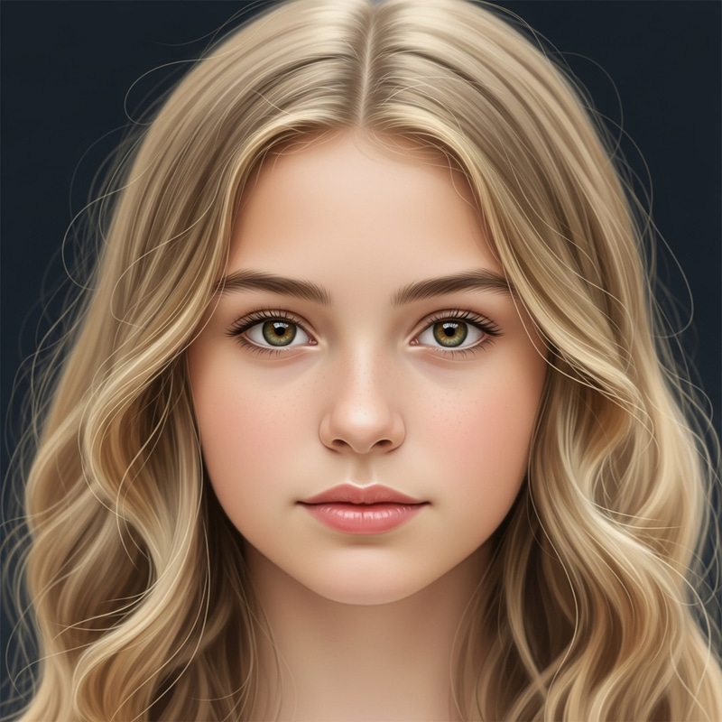 Detailed Portrait of a 14-Year-Old Caucasian Girl with Blonde Wavy Hair