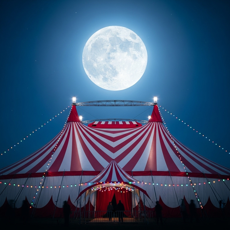 Colorful Circus Tent under Moonlit Sky Colorful Circus Tent under Moonlit Sky