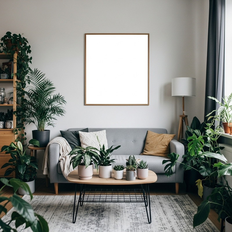 Cozy Living Room Decorated with Lush Houseplants Cozy Living Room Decorated with Lush Houseplants