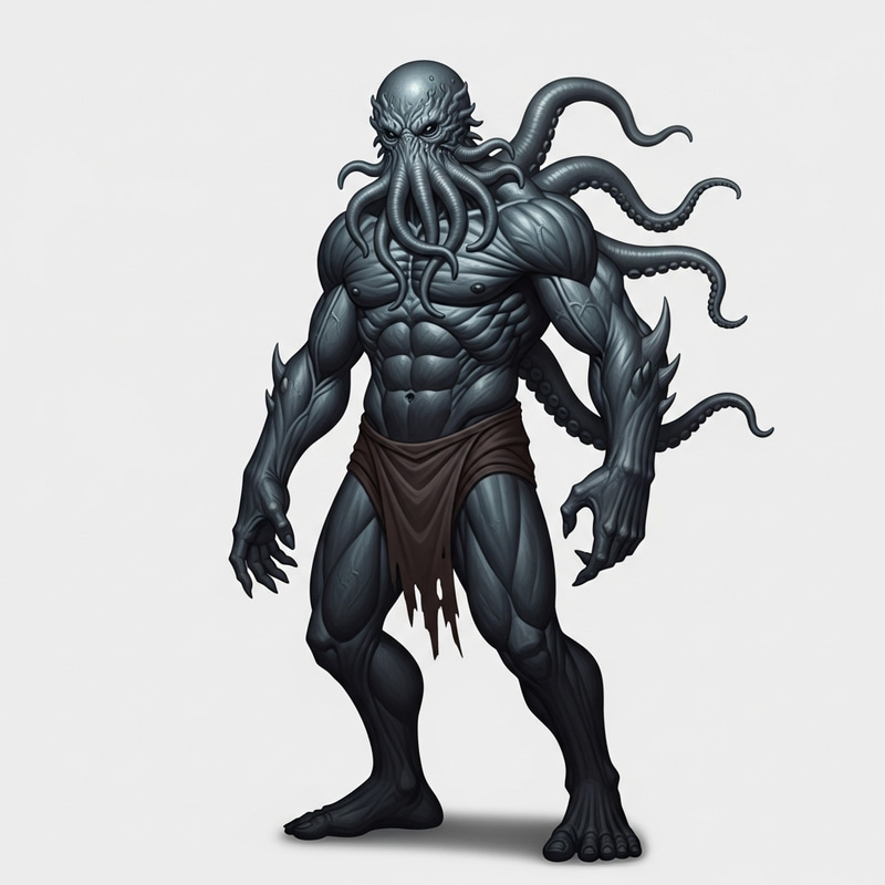 Grotesque Gray Humanoid Monster with Tentacle Face Grotesque Gray Humanoid Monster with Tentacle Face