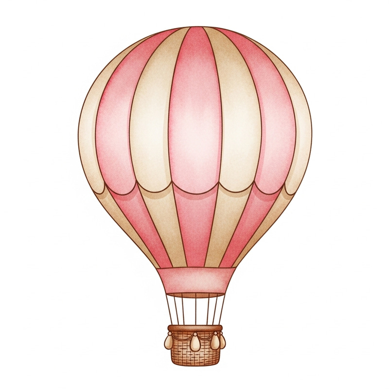 Pink and Beige Striped Hot Air Balloon Watercolor Texture Clip Art Pink and Beige Striped Hot Air Balloon Watercolor Texture Clip Art