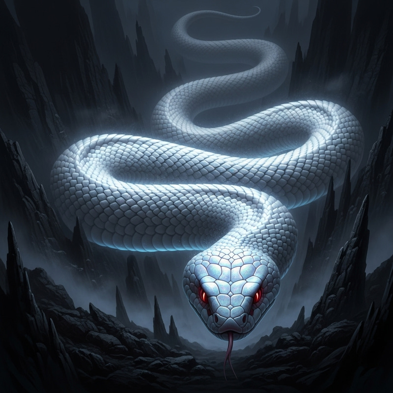 Horrifying Long White Snake on Dark Mountains Horrifying Long White Snake on Dark Mountains