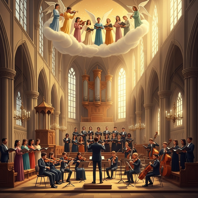 Majestic Gothic Church with Golden Light Choir and Angelic Orchestra