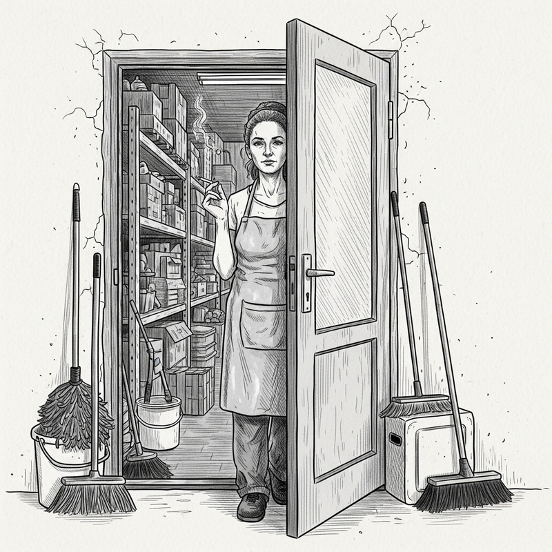Detailed European Cleaning Lady Sketch in Fine Lines