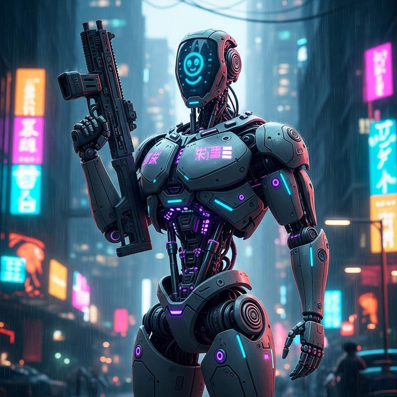 Future Robot with Firearm - Peaceful Guardian Future Robot with Firearm - Peaceful Guardian