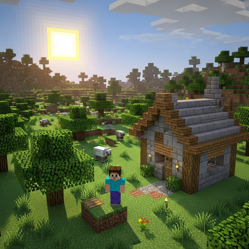 Tranquil Minecraft Landscape: Blocky Trees, Voxel Creatures & Serenity Tranquil Minecraft Landscape: Blocky Trees, Voxel Creatures & Serenity