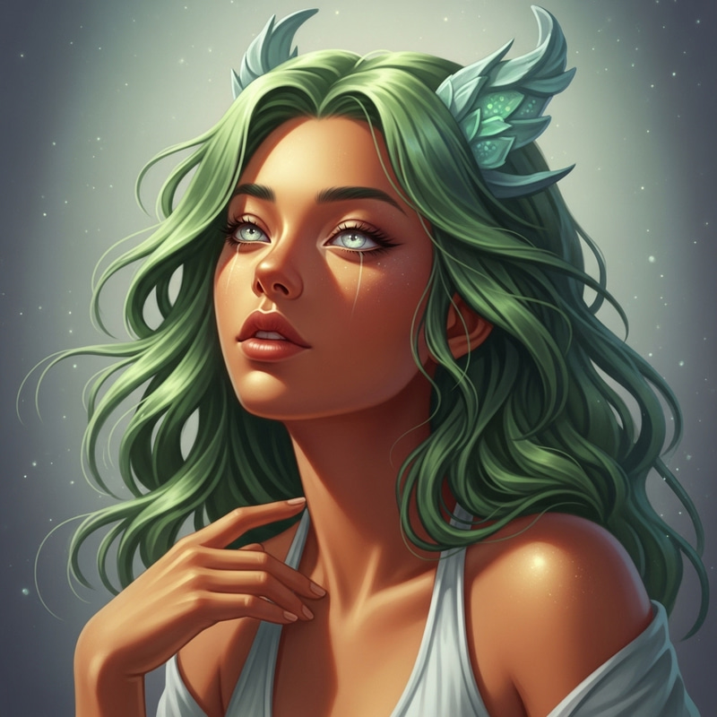 Enchanting Fantasy Portrait of Graceful Green-Haired Maiden