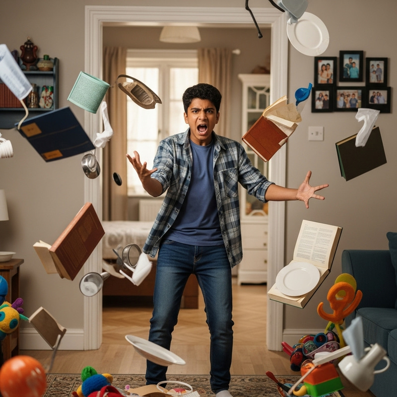 Teenage Angst: Chaos as Angry Teenager Throws Things at Home