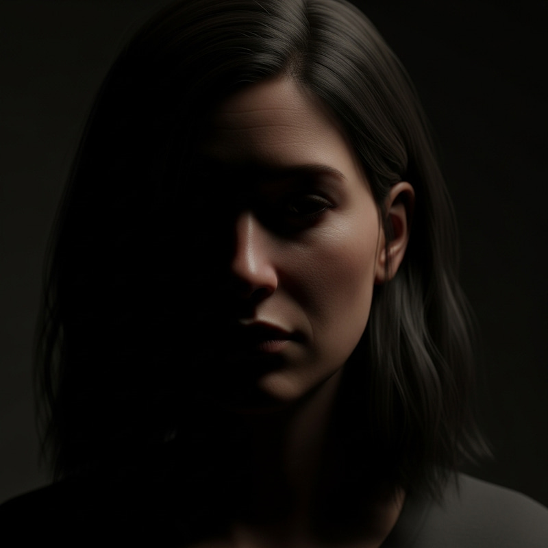 Pensive Woman in Shadows - Ultra-Realistic Art Pensive Woman in Shadows - Ultra-Realistic Art