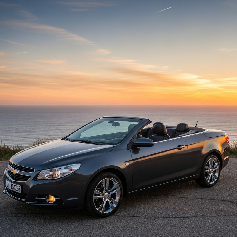 Chevrolet Sedan C4 Convertible on Scenic Cliff at Sunset Chevrolet Sedan C4 Convertible on Scenic Cliff at Sunset