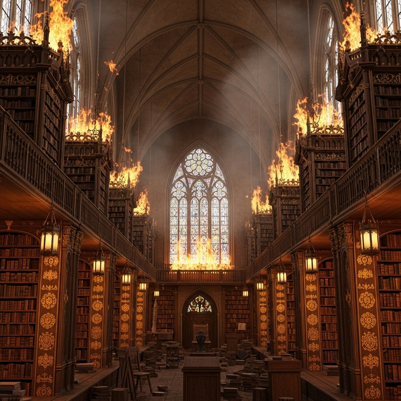 Massive Medieval Library Engulfed in Devastating Flames
