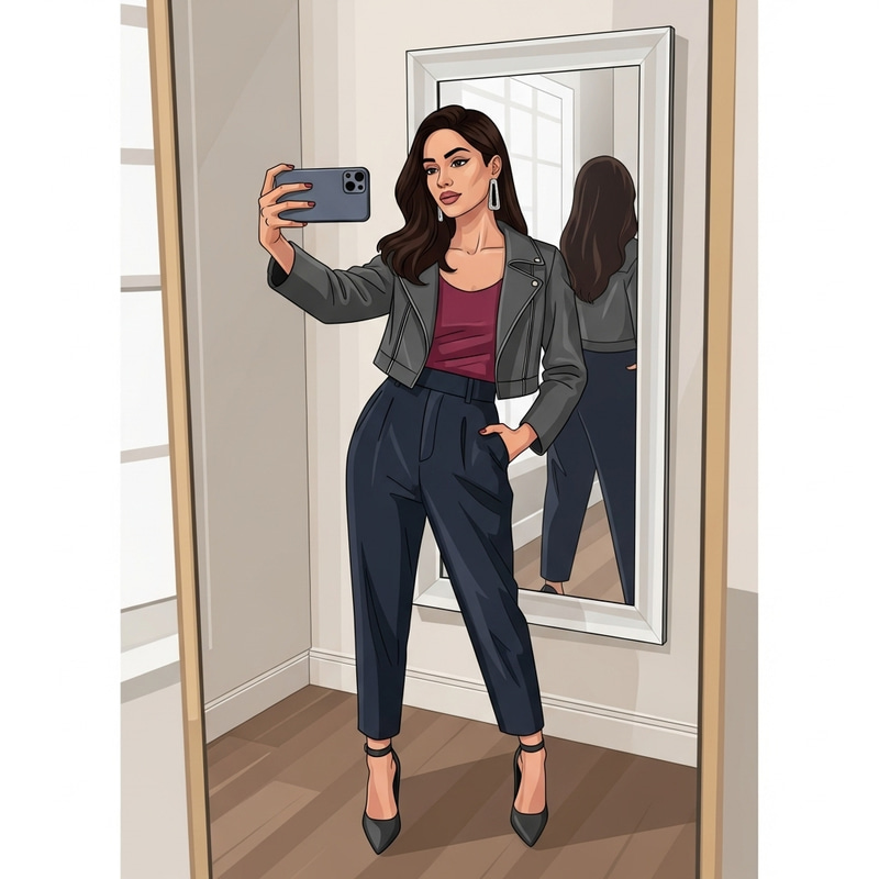 Stylish Woman Taking Instagram Selfie | Full-Body Shot