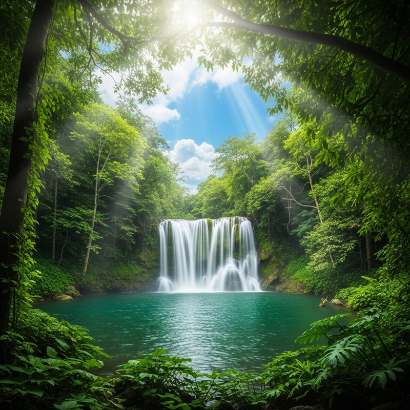 Beautiful Phone Wallpaper with Tranquil Jungle Waterfall