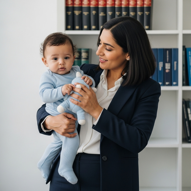 Successful Advocate Mom with Baby Boy in Modern Office Successful Advocate Mom with Baby Boy in Modern Office