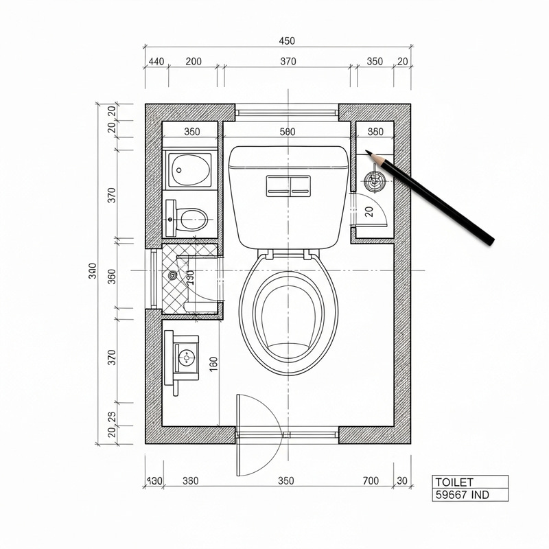 Detailed Toilet Blueprint Technical Drawing in Monochrome Detailed Toilet Blueprint Technical Drawing in Monochrome