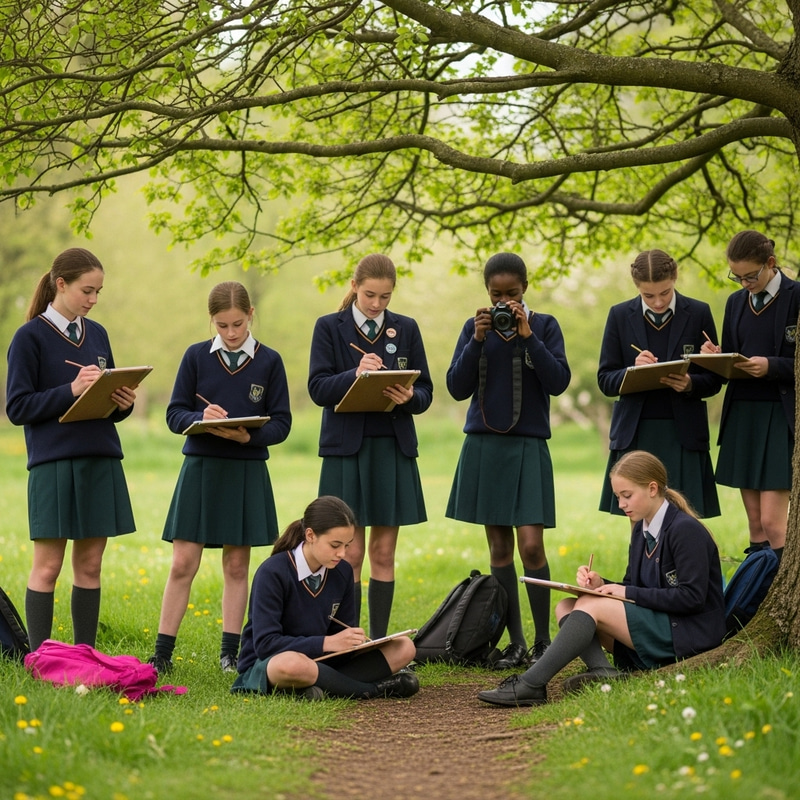 Respectable School Girls Enjoy Nature on a School Outing Respectable School Girls Enjoy Nature on a School Outing