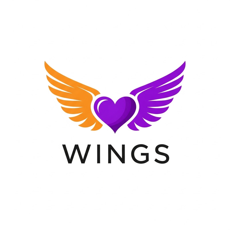 Modern Wings Clothing Logo with Purple Heart Design