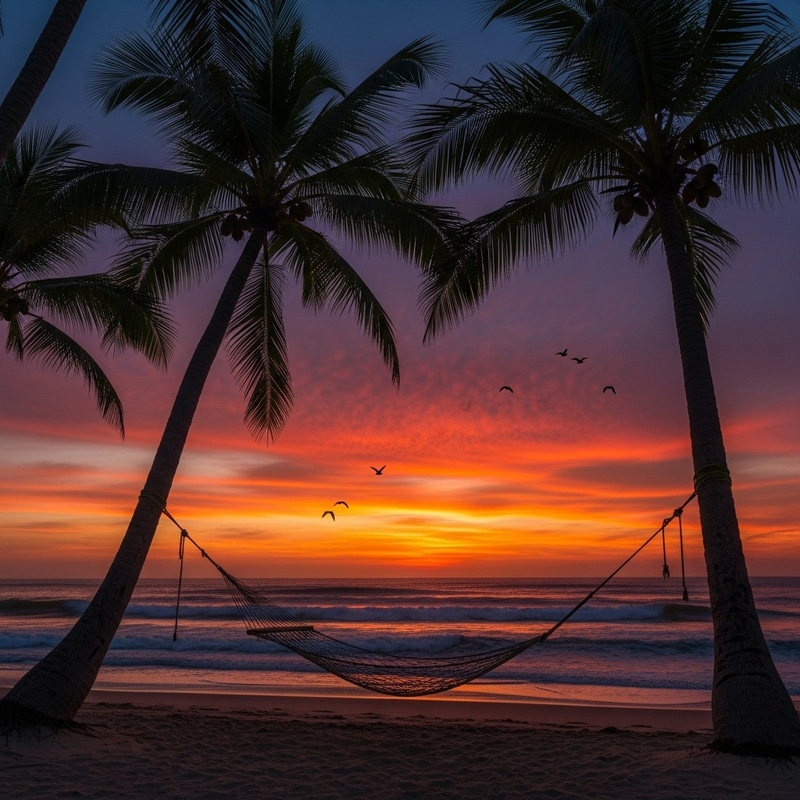 Tropical Beach Sunset: Beautiful Scene with Warm Colors Tropical Beach Sunset: Beautiful Scene with Warm Colors
