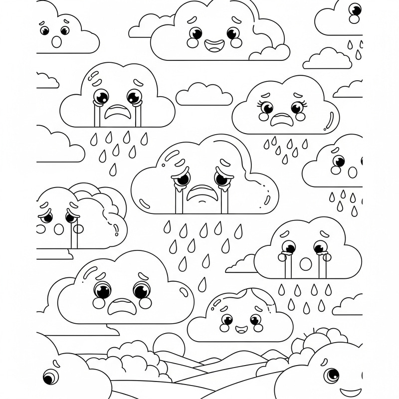 Whimsical Clouds Coloring Page: Encouraging Emotional Exploration and Imagination Whimsical Clouds Coloring Page: Encouraging Emotional Exploration and Imagination