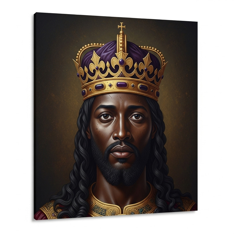 Regal Black Jesus Oil Painting | Divine Aura and Royal Majesty