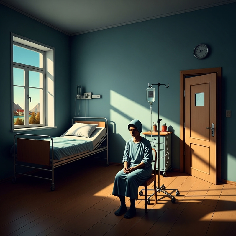 Lonely Patient in Abstract Hospital Environment Lonely Patient in Abstract Hospital Environment