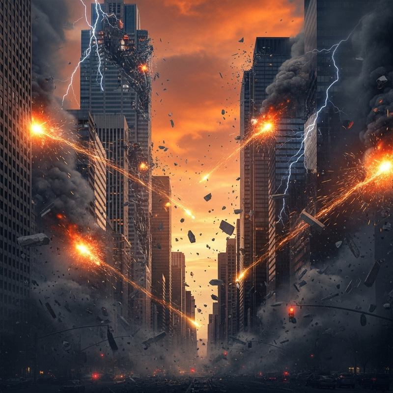 Skyscrapers Under Missile Attack: A Cityscape's Crisis Skyscrapers Under Missile Attack: A Cityscape's Crisis