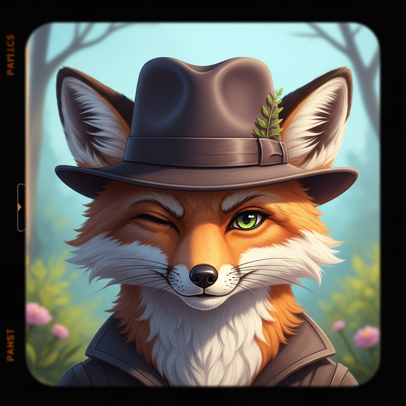 Whimsical Female Fox Wearing Fedora Top Hat | Nature-Inspired Art Whimsical Female Fox Wearing Fedora Top Hat | Nature-Inspired Art