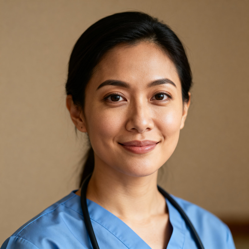 Caring Nurse Headshot in Medical Scrubs Caring Nurse Headshot in Medical Scrubs