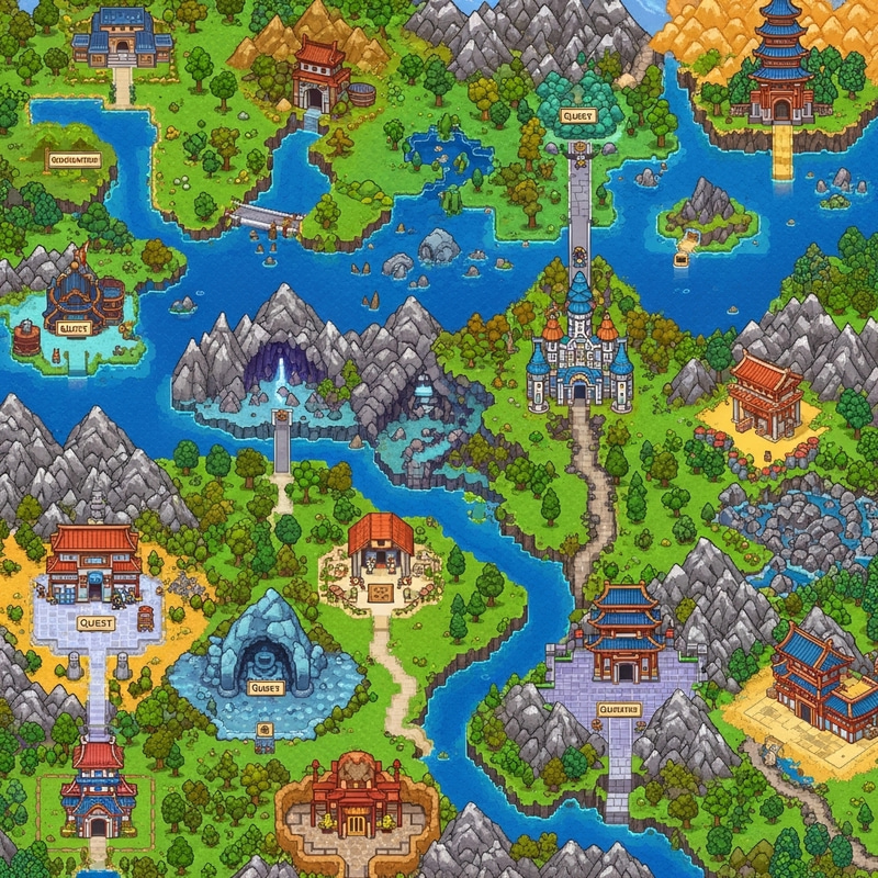 Epic 8-Bit Adventure Map: A Pixel Art Journey