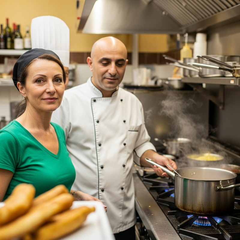 Professional Chefs and Diverse Cuisine in Busy Restaurant Kitchen Professional Chefs and Diverse Cuisine in Busy Restaurant Kitchen