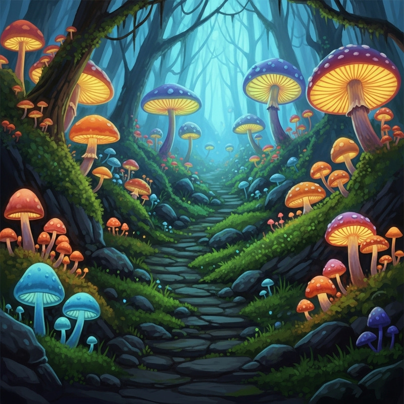 Mystical Forest with Glowing Mushrooms - Explore Enchantment Mystical Forest with Glowing Mushrooms - Explore Enchantment