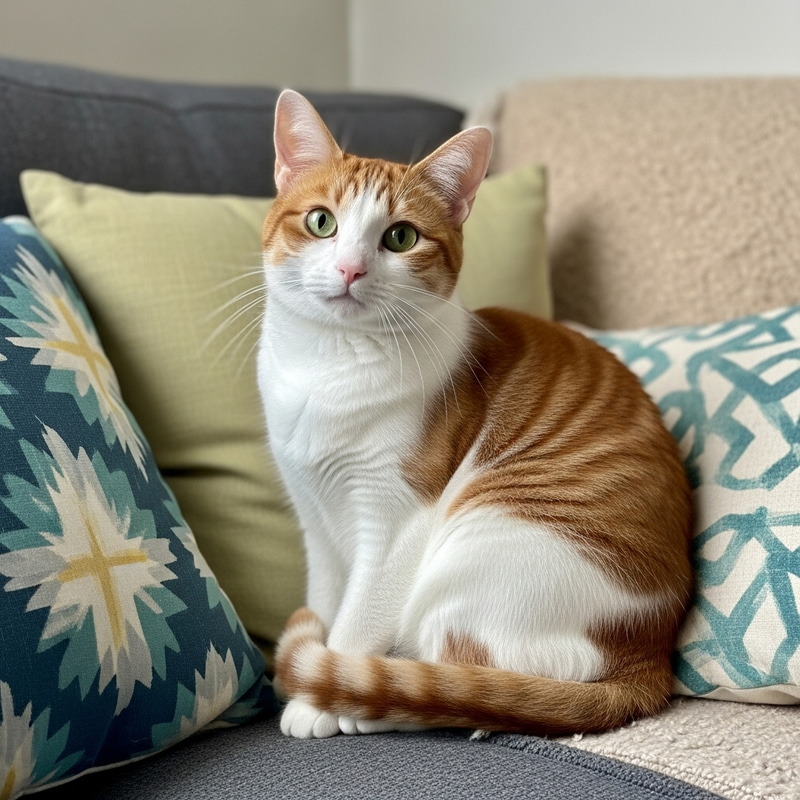 Friendly Calico Cat in Cozy Home Setting Friendly Calico Cat in Cozy Home Setting