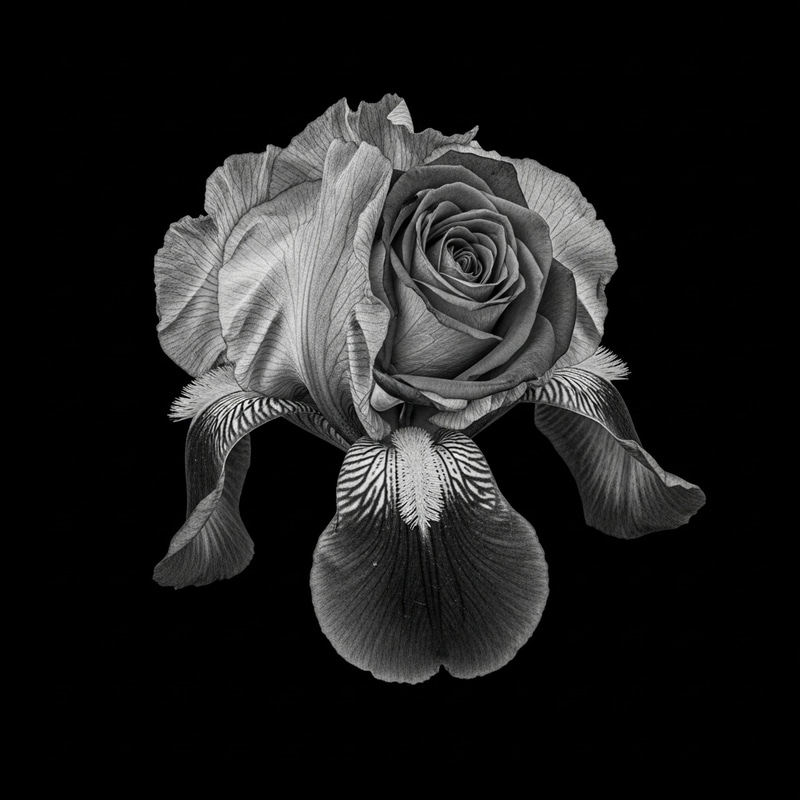 Monochrome Pressed Flower Chimera Macro Photography - Botanical Detail Monochrome Pressed Flower Chimera Macro Photography - Botanical Detail