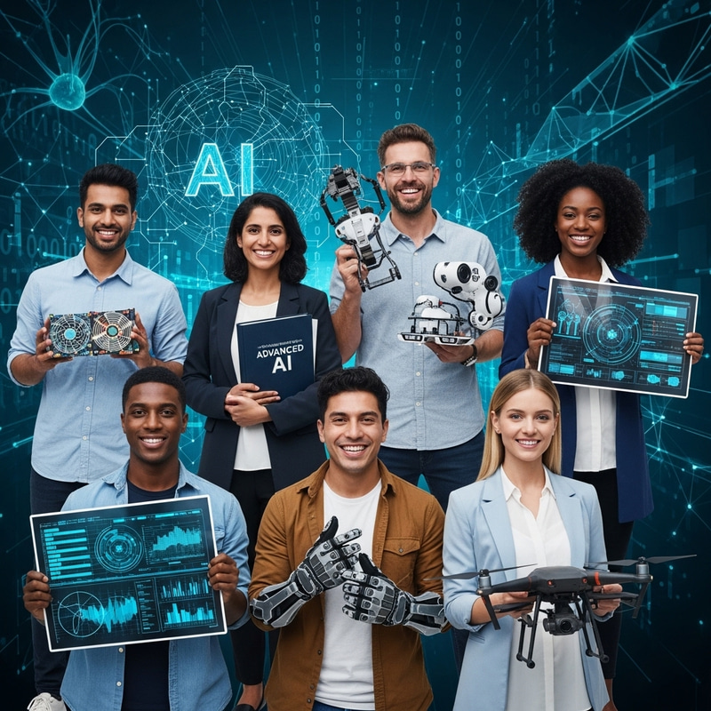 Diverse Team Poses with Innovative AI Background | Corporate Social Media Diverse Team Poses with Innovative AI Background | Corporate Social Media