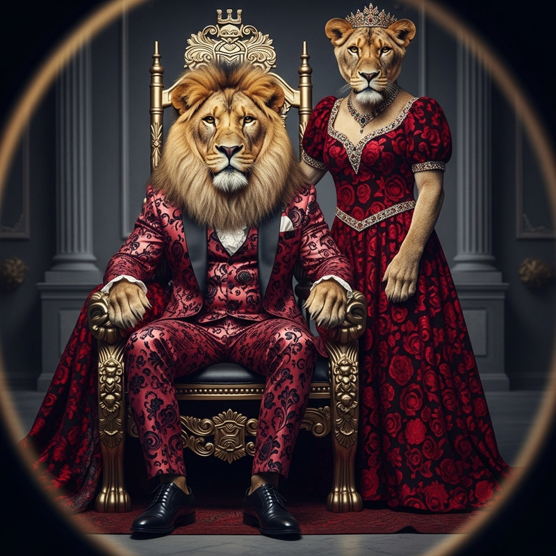 Regal Lions in Velvet: A Fantasy Portrait