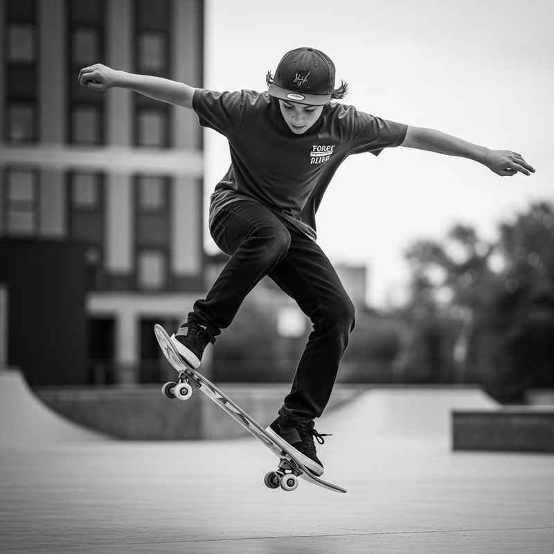 Vibrant Skateboarding Subculture: Dynamic Black-and-White Action Vibrant Skateboarding Subculture: Dynamic Black-and-White Action