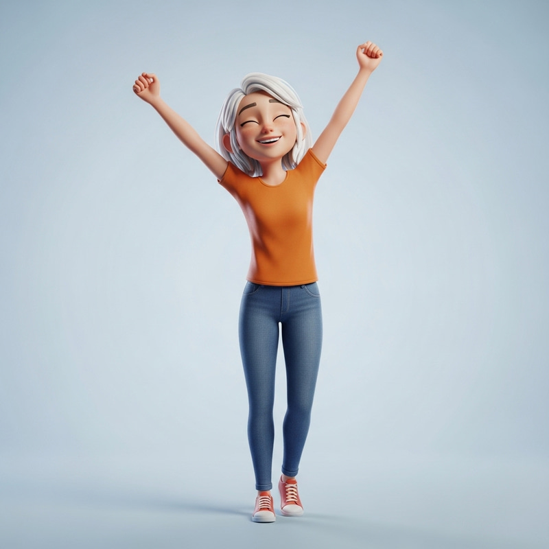 Full-Length Girl in Orange T-Shirt Animated