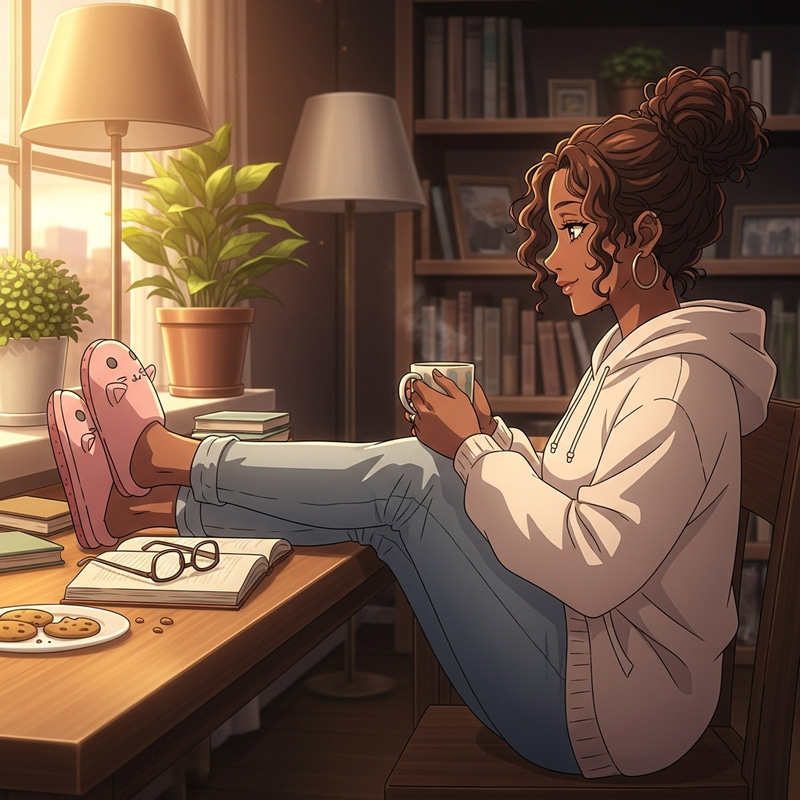 Cozy Anime Scene: Comfort with Style Cozy Anime Scene: Comfort with Style