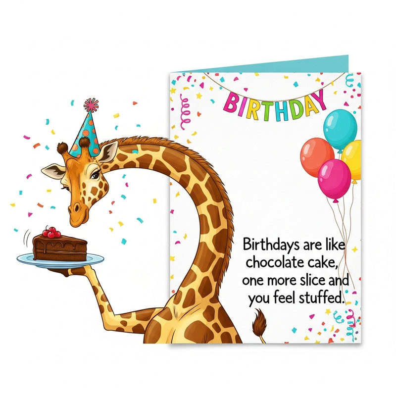 Hilarious Giraffe Birthday Card with Chocolate Cake Humor Hilarious Giraffe Birthday Card with Chocolate Cake Humor