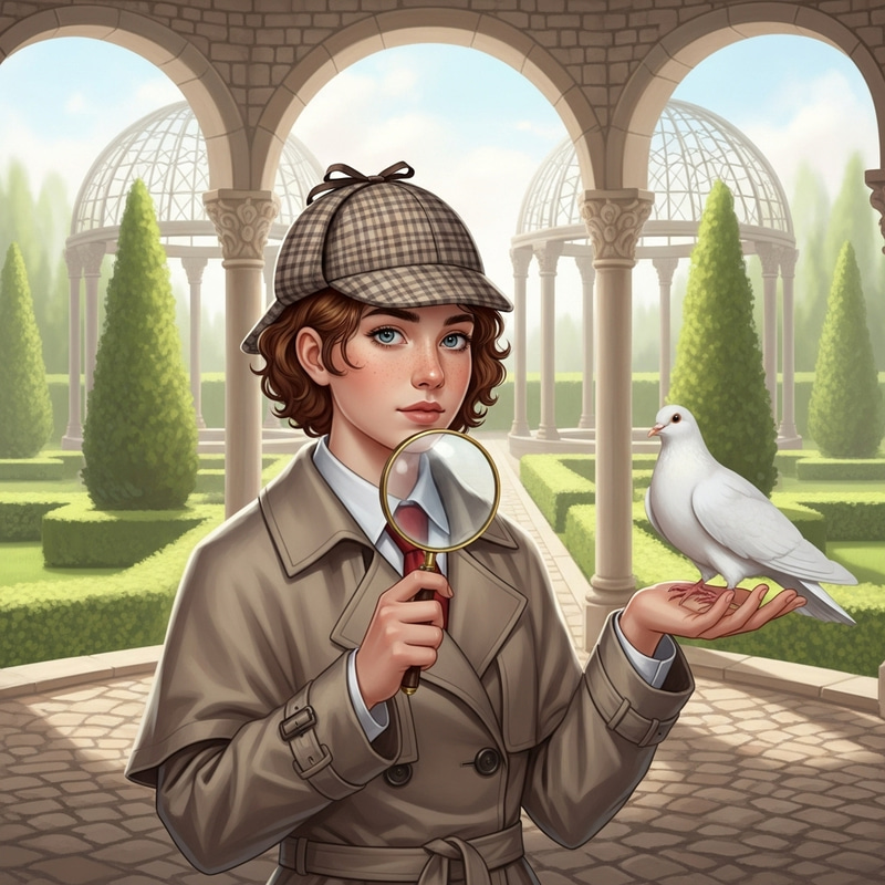 Teenage Detective Girl with Single White Dove