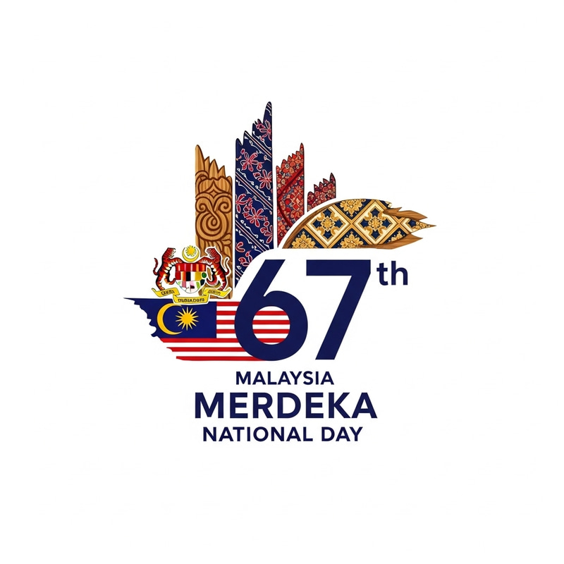 Celebrate Malaysia's 67th National Day with Traditional Batik and Wood Carving Logo Celebrate Malaysia's 67th National Day with Traditional Batik and Wood Carving Logo