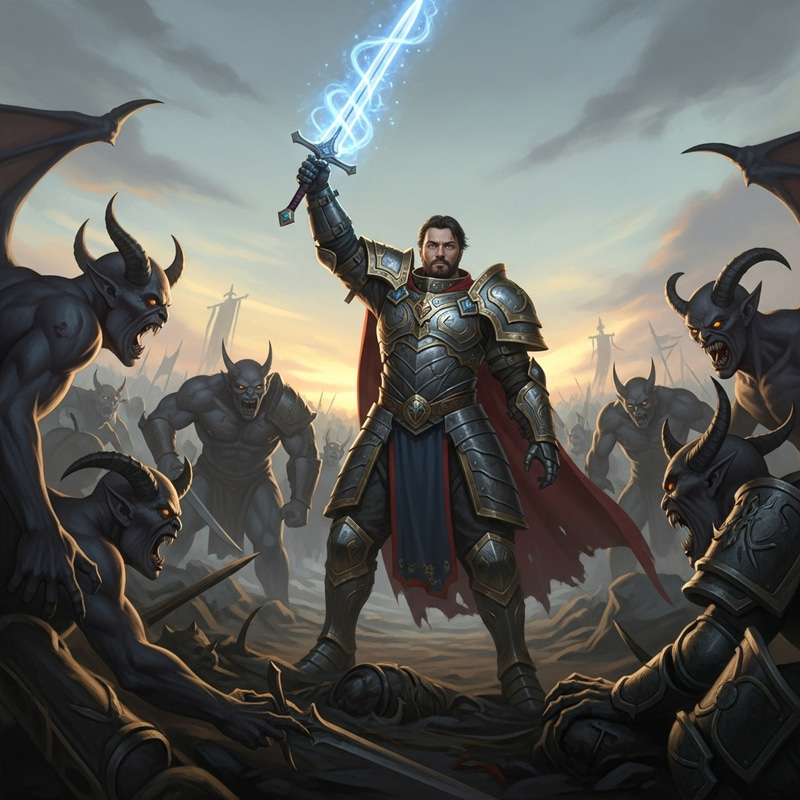 Portrait of Victorious Warrior Battling Demonic Forces Portrait of Victorious Warrior Battling Demonic Forces