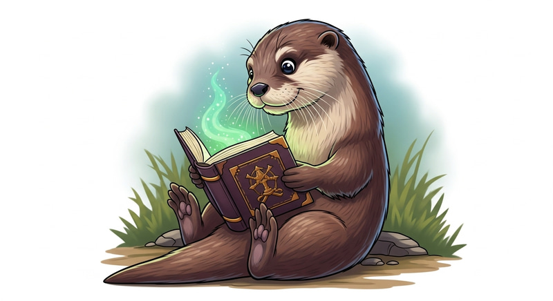 Playful Otter Engrossed in Enchanted Book | Wildlife Art