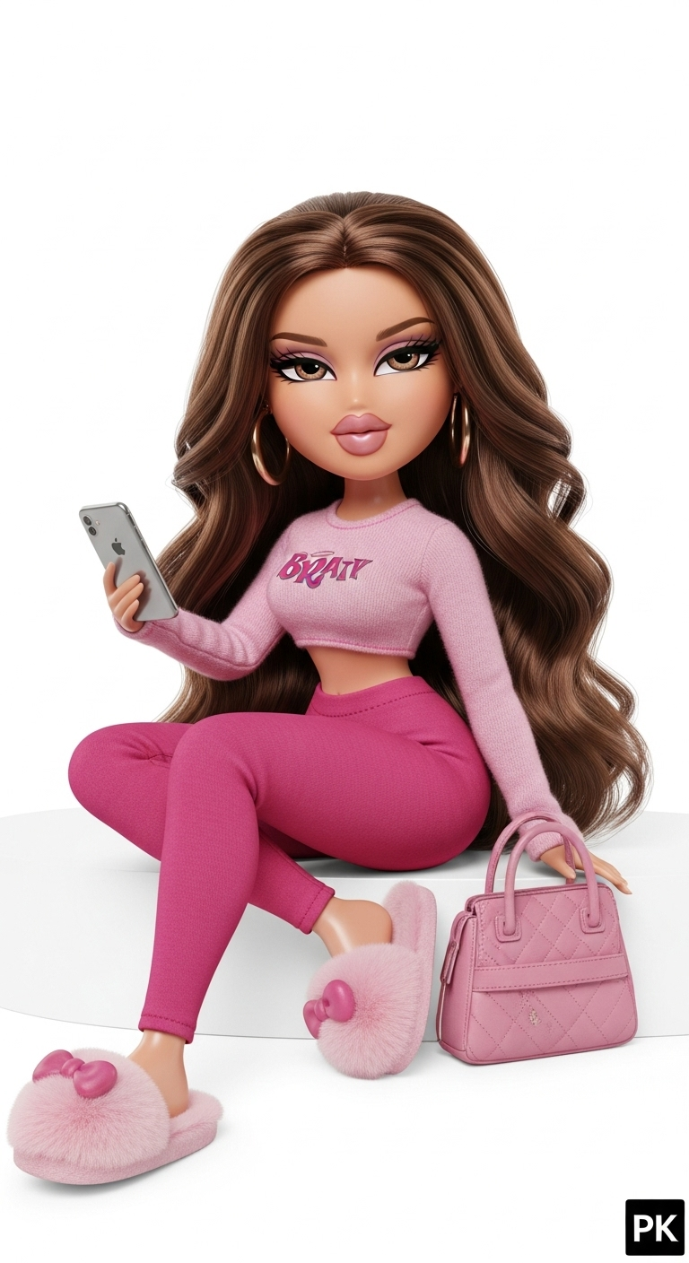 Hyper-Realistic Bratz Doll in Pink Attire Hyper-Realistic Bratz Doll in Pink Attire